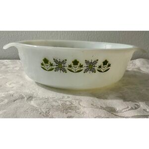 Vintage‎ Anchor Hocking Fire King Casserole Dish Green Floral USA